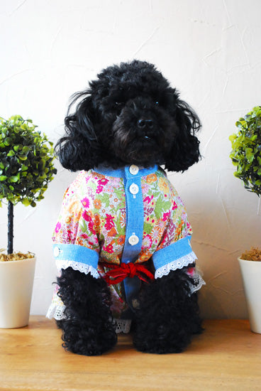 プエルト PUERTO リバティーシャツワンピース(赤リバティ)【小型犬 犬服 ウエア ワンピース ドレス セレブ 】