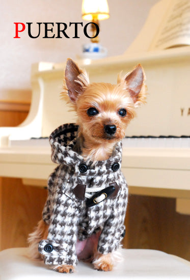 プエルト PUERTO 千鳥アンゴラダッフルコート【小型犬 犬服 ウエア アウター 上着 コート セレブ 】