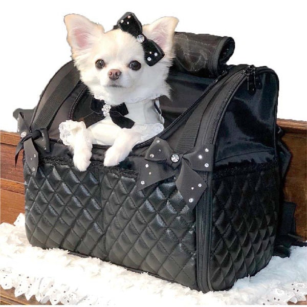 Luxe birdie Quilt Ruban Backpack BLACK [Pet carrier bag celebrity