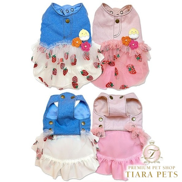 J&Kアニマルズ J&K animals いちごデニムOP【小型犬 犬服 ワンピース