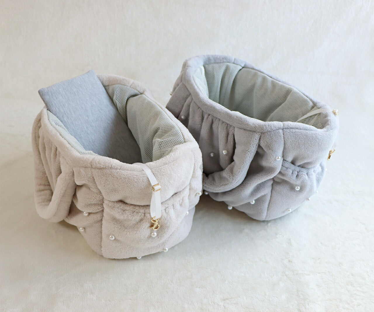 ミムット mimtto Eco-fur bag with pearls - Mサイズ【小型犬 犬用 キャリーバッグ マフラー セレブ】