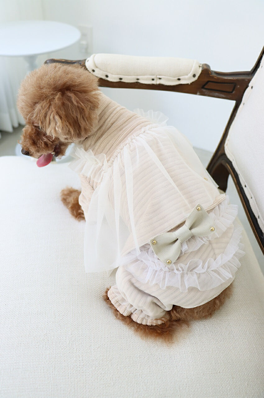 ミムット mimtto Layered tulle and jersey jumpsuit【小型犬 犬服 トップス ロンパース ワンピース セレブ】