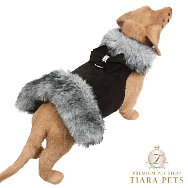 スーザンランシー Susan Lanci DESIGNS Nouveau Bow Black Tip Silver Fox Fur Coat 受注生産【小型犬 犬用 ハーネス コート セレブ】