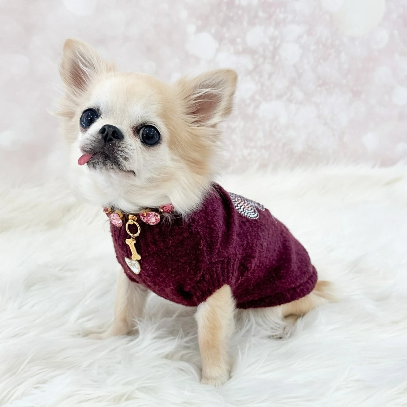 フォーペッツオンリー For Pets Only TopoMio Diamond Cuddle Pull Burgundy【小型犬用 犬服 トップス セーター ニット セレブ】