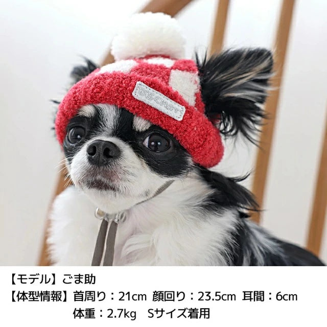 ディーズチャット D's CHAT 市松柄ニット帽子【犬服 犬用帽子 小型犬 ドッグウェア】