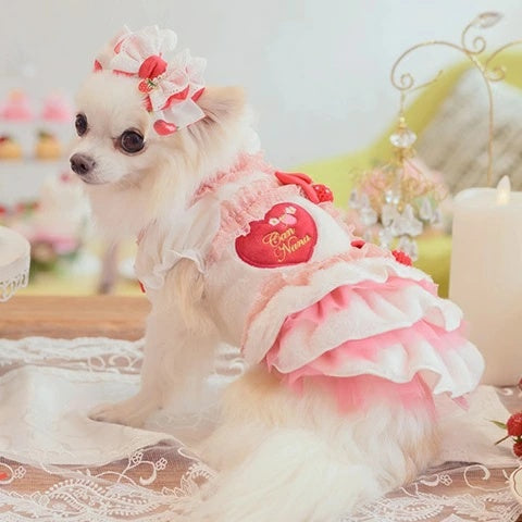 きゃんナナ CanNana 冬いちごデコレーションワンピース オフホワイト 1169【小型犬 犬服 ワンピース ドレス スカート】