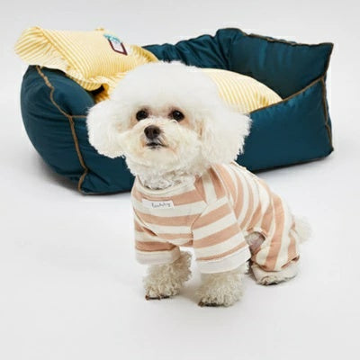 ルイスドッグ louisdog Button Stripe Pants/Nude【小型犬 犬服 ロンパース つなぎ パンツ オールインワン セレブ】