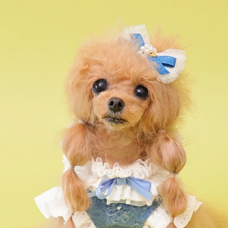 ゴッドピヴァ GODPIVA エアリーデニムリボンバレッタ【犬用 ヘアアクセサリー バレッタ セレブ】