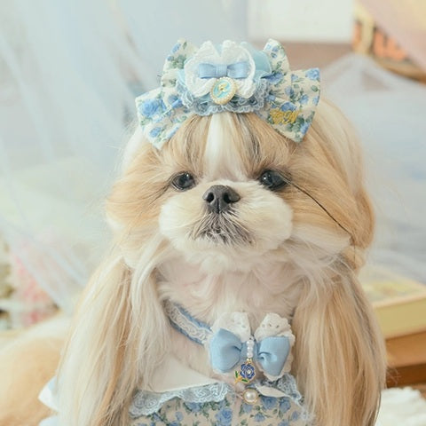 きゃんナナ CanNana 薔薇の国のアリスバレッタリボン ブルー LB-341【小型犬 犬用 ヘアアクセサリー ヘアアクセ バレッタリボン】