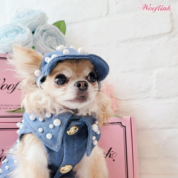 ウーフリンク WOOFLINK MY PEARL DENIM CAP【小型犬 犬服 ウエア 帽子 キャップ セレブ】