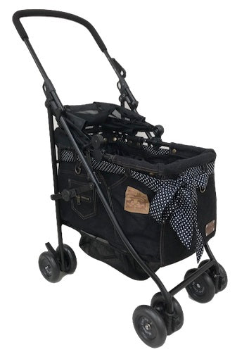 Mother Cart Agility Black Denim Gold Stitch [Small Dog Carry Bag Carry Cart  Pet Cart Pet Buggy Dog Supplies]