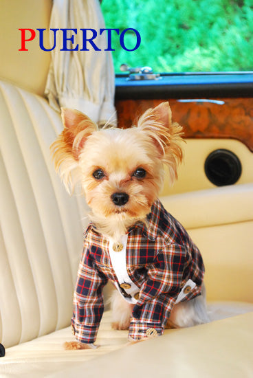 プエルト PUERTO ブラウニー刺繍長袖シャツ(丸衿)【小型犬 犬服 ウエア トップス シャツ セレブ 】
