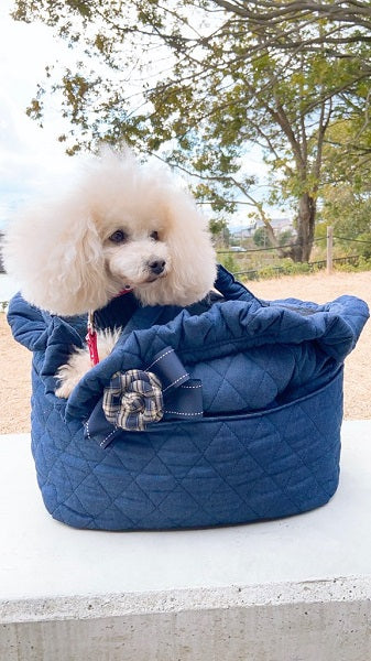 Bon Bon Copine Quilted Denim Bed Carrier [Pet Carrier Bag Bed Celebrity for  Small Dogs]