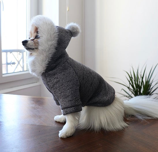 ミムット mimtto Fur lined hoodie【小型犬 犬服 ウエア コート アウター パーカ 上着 セレブ】