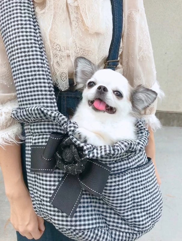 Bon Bon Copine Quilted Gingham Check Sling [Pet carrier bag sling celebrity  for small dogs]