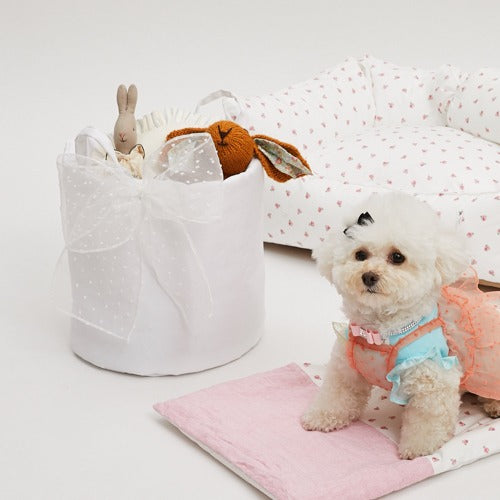 ルイスドッグ louisdog Big Bow Toy Basket/White【小型犬 おもちゃ箱 トイバスケット インテリアグッズ セレブ】