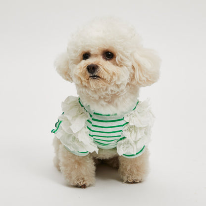 ルイスドッグ louisdog Green Apple Stripe T-Shirt【小型犬 犬服 ウエア トップス Tシャツ カットソー セレブ】