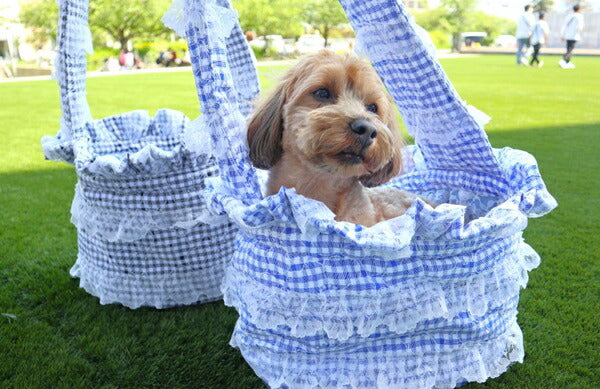 ルル・ドヌフ LouLou29 チェック刺繍 レースボーダースリング【小型犬 犬用 ペット キャリーバッグ スリング セレブ】