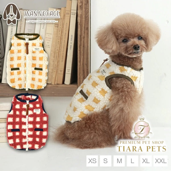 ティノティートTINOTITOもこもこチェック柄ベスト【小型犬犬服アウタートップスベスト】