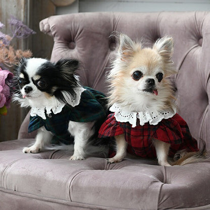 ワンオクターヴ One Octave ラッフルカラーチェックワンピース【小型犬 犬服 ウエア ワンピース ドレス セレブ】