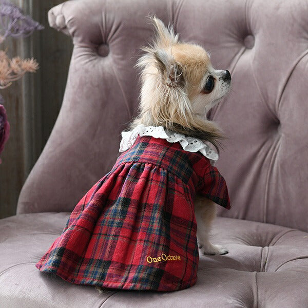 ワンオクターヴ One Octave ラッフルカラーチェックワンピース【小型犬 犬服 ウエア ワンピース ドレス セレブ】
