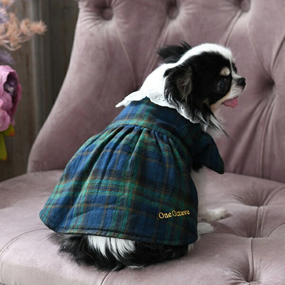 ワンオクターヴ One Octave ラッフルカラーチェックワンピース【小型犬 犬服 ウエア ワンピース ドレス セレブ】