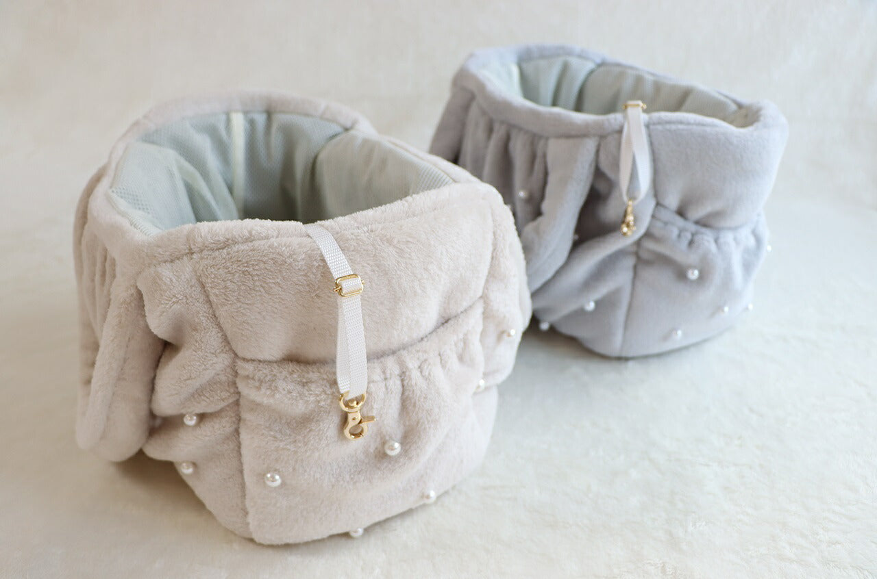 ミムット mimtto Eco-fur bag with pearls - Mサイズ【小型犬 犬用 キャリーバッグ マフラー セレブ】