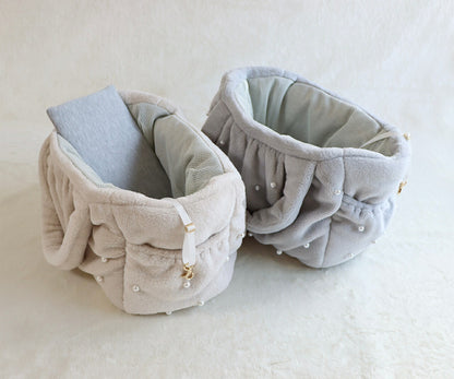 ミムット mimtto Eco-fur bag with pearls - Mサイズ【小型犬 犬用 キャリーバッグ マフラー セレブ】