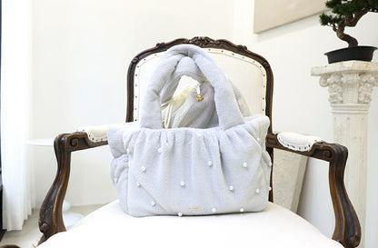 ミムット mimtto Eco-fur bag with pearls - Mサイズ【小型犬 犬用 キャリーバッグ マフラー セレブ】