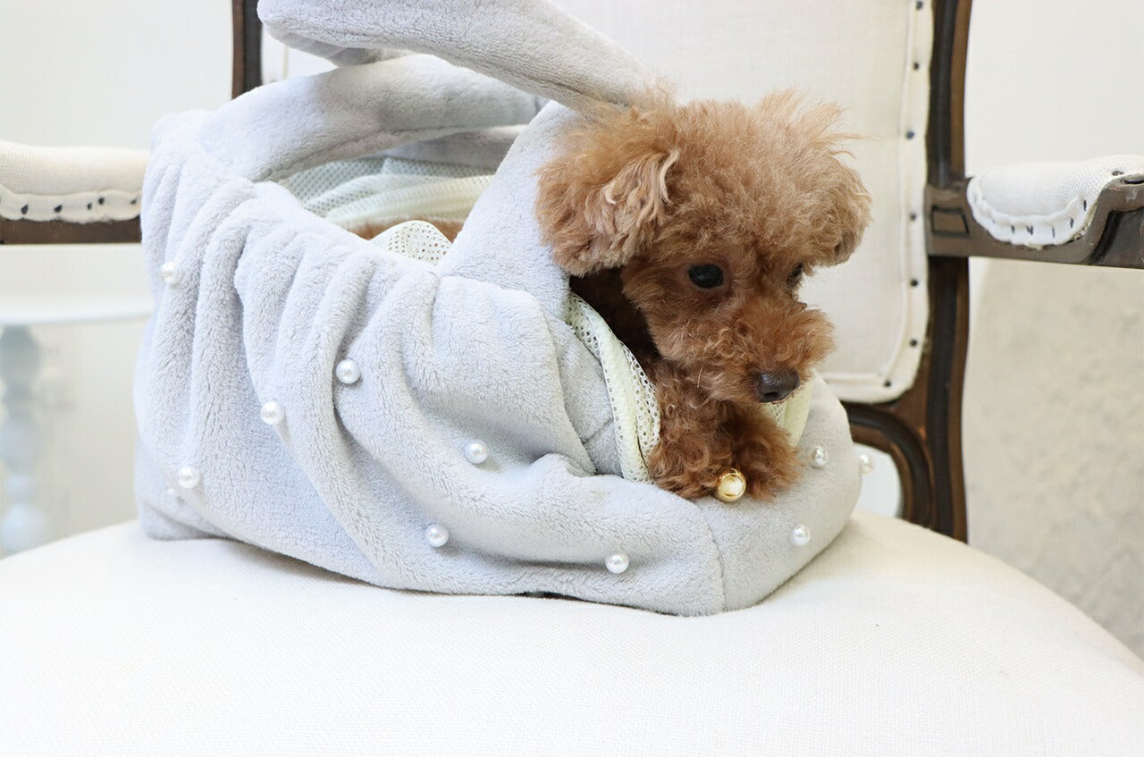 ミムット mimtto Eco-fur bag with pearls - Mサイズ【小型犬 犬用 キャリーバッグ マフラー セレブ】