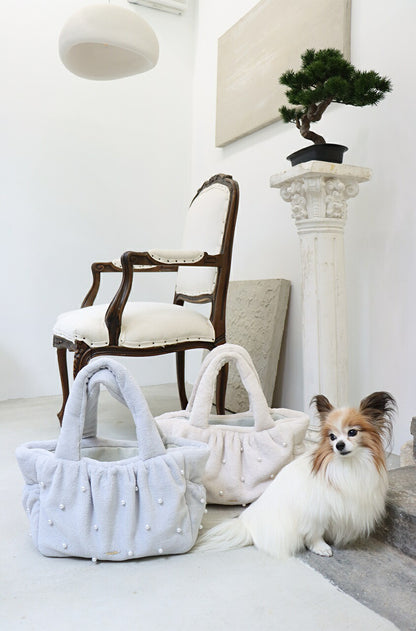 ミムット mimtto Eco-fur bag with pearls - Mサイズ【小型犬 犬用 キャリーバッグ マフラー セレブ】