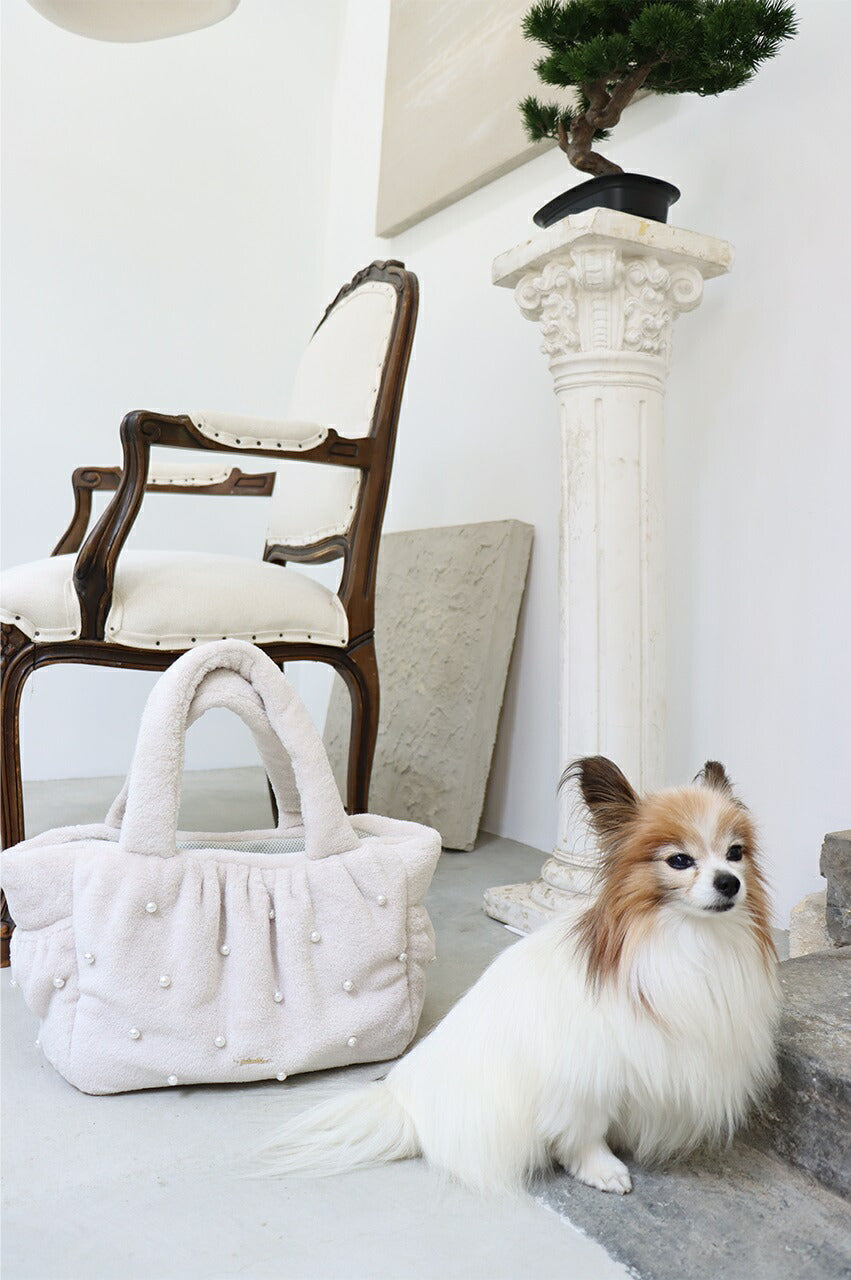 ミムット mimtto Eco-fur bag with pearls - Mサイズ【小型犬 犬用 キャリーバッグ マフラー セレブ】