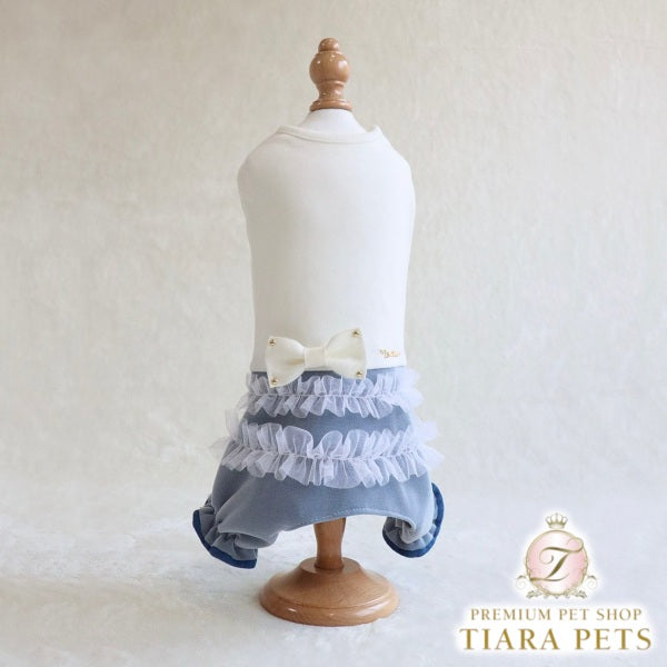 ミムット mimtto Layered tulle and denim jumpsuit【小型犬 犬服 トップス ロンパース ワンピース セレブ】