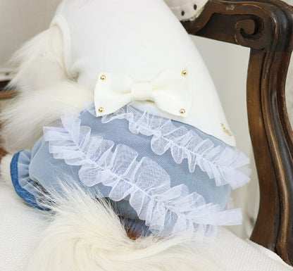 ミムット mimtto Layered tulle and denim jumpsuit【小型犬 犬服 トップス ロンパース ワンピース セレブ】