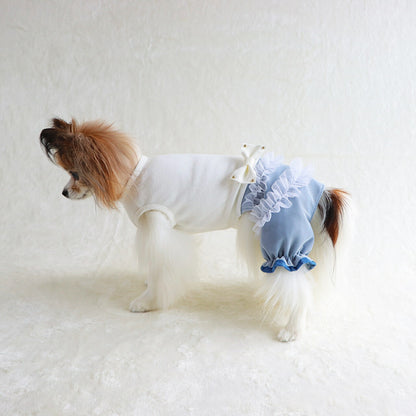 ミムット mimtto Layered tulle and denim jumpsuit【小型犬 犬服 トップス ロンパース ワンピース セレブ】