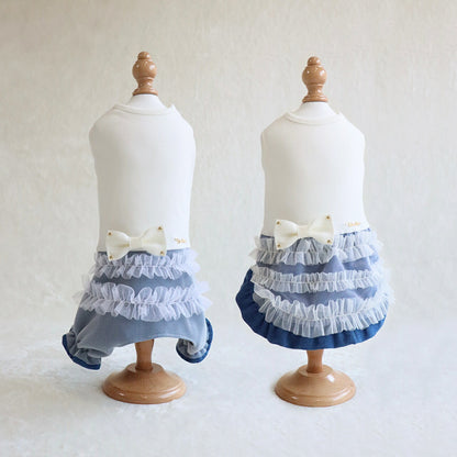 ミムット mimtto Layered tulle and denim jumpsuit【小型犬 犬服 トップス ロンパース ワンピース セレブ】