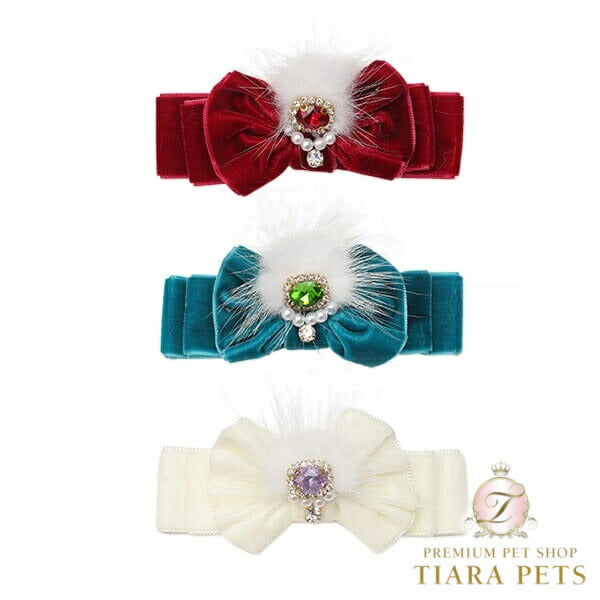 きゃんナナ CanNana☆予約商品☆ビジューとファーのベルベットバレッタ 冬いちご LB-297【小型犬 アクセサリー バレッタ ヘアーアクセサリー】