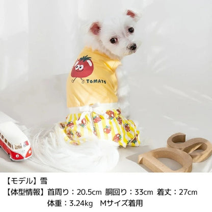 ディーズチャット D's CHAT トマト柄ストライプつなぎ【犬服 小型犬 ドッグウェア つなぎ ロンパース】