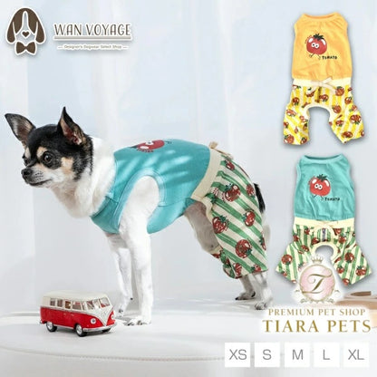 ディーズチャット D's CHAT トマト柄ストライプつなぎ【犬服 小型犬 ドッグウェア つなぎ ロンパース】