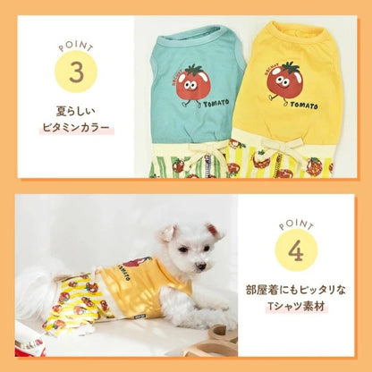 ディーズチャット D's CHAT トマト柄ストライプつなぎ【犬服 小型犬 ドッグウェア つなぎ ロンパース】