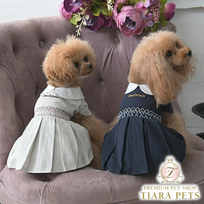 ワンオクターヴ One Octave 襟付きスモッキングワンピース【小型犬 犬服 ウエア ワンピース ドレス セレブ】