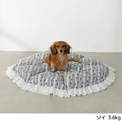 アントゥトゥ Un TouTou チェック柄レースラウンドベッド F【小型犬 犬用 ベッド マット ラグ クッション グッズ セレブ】