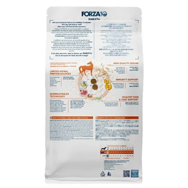フォルツァディエチ FORZA10 Daily Pro アダルトミニ ホース 小粒 600g/1.5kg/3.6kg【犬用 成犬 免疫 健康維持 スキン＆コートケア ドッグフード ドライフード 小粒 600g 1.5kg 3.6kg】