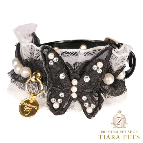 シャーロットドレス Charlotte's Dress Art. f1628N collar Butterfly black and white【犬用 カラー ハーネス リード セレブ】