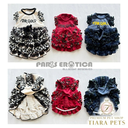 パリエロ PARIERO★受注予約★PINK GOLD Ruffle Dress [数量限定]【小型犬 犬服 ワンピース ドレス スカート セレブ】