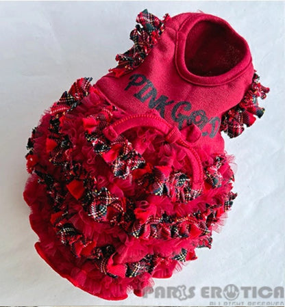 パリエロ PARIERO★受注予約★PINK GOLD Ruffle Dress [数量限定]【小型犬 犬服 ワンピース ドレス スカート セレブ】