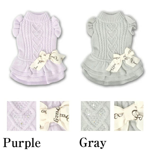 クレイジーブー CRAZYBOO 袖フリルニットワンピ【犬服 小型犬 ワンピース スカート ドレス セレブ】