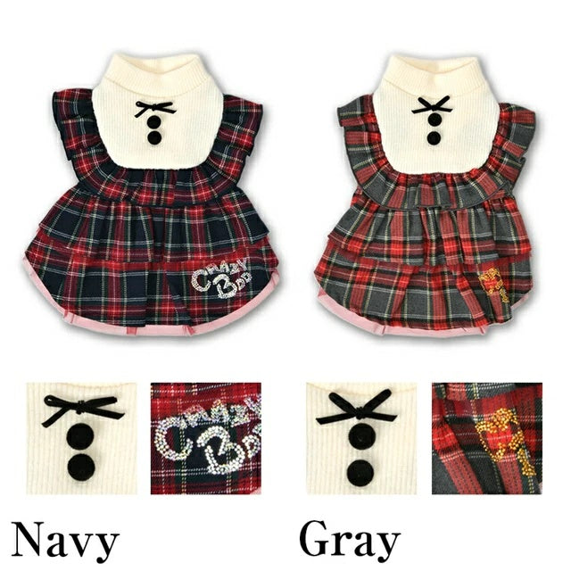 クレイジーブー CRAZYBOO タータンチェックニットワンピ【犬服 小型犬 ワンピース スカート ドレス セレブ】