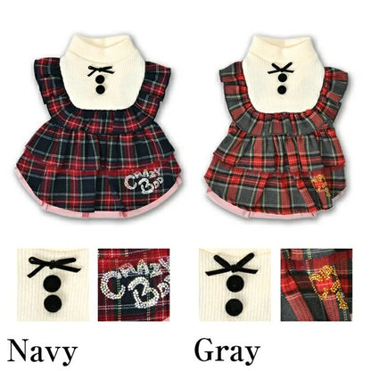 クレイジーブー CRAZYBOO タータンチェックニットワンピ【犬服 小型犬 ワンピース スカート ドレス セレブ】