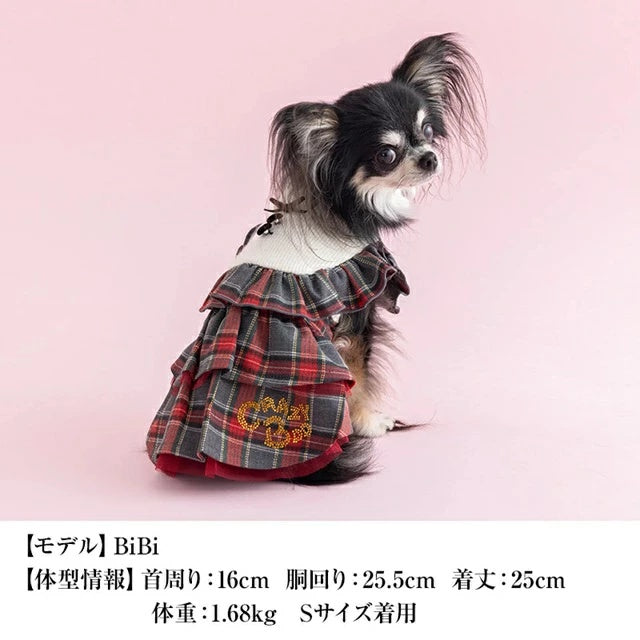 クレイジーブー CRAZYBOO タータンチェックニットワンピ【犬服 小型犬 ワンピース スカート ドレス セレブ】